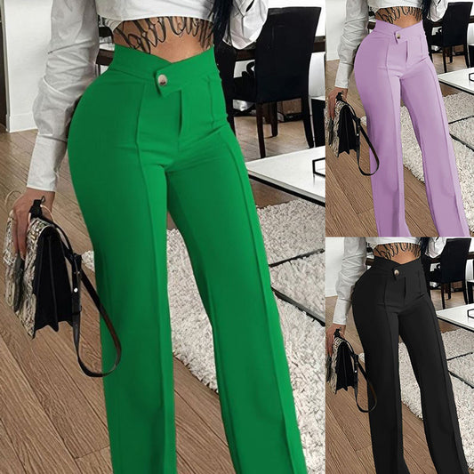 Slim Straight-leg Pants With Buckle Trousers