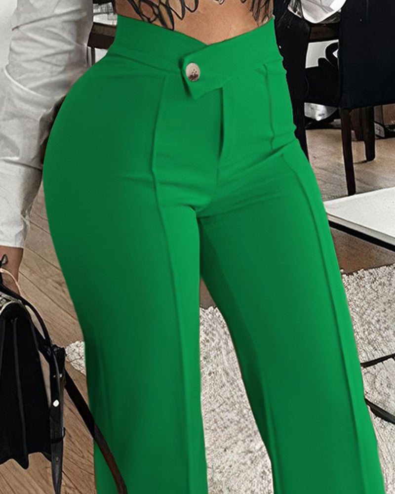 Slim Straight-leg Pants With Buckle Trousers