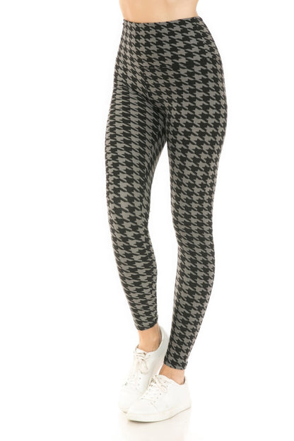 Houndstooth Print High Waist Leggings With 5 Yoga Style Waistband