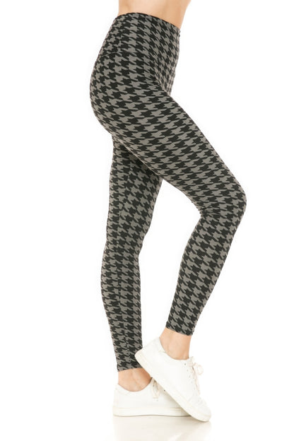 Houndstooth Print High Waist Leggings With 5 Yoga Style Waistband