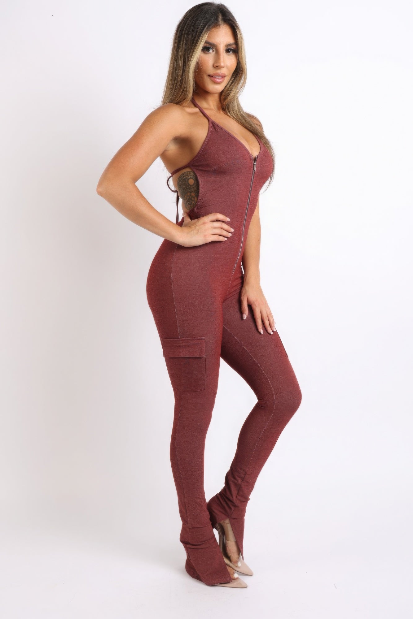 Cargo pocket halter jumpsuit